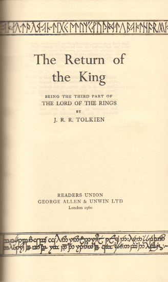 The Readers Union Edition of The Lord of the Rings - Vol.3 - Title Page