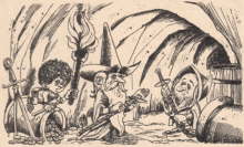 Bilbo, Gandalf And Thorin In The Troll-Hole