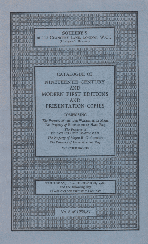 Sotheby's Catalogue. 19th Century & Modern First Editions. 1980