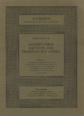 Sotheby's Catalogue. Modern First Editions. 1982