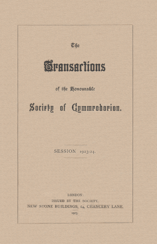 Transactions of the Honourable Society of Cymmrodorion. 1925