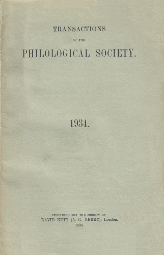 Transactions of the Philological Society 1934