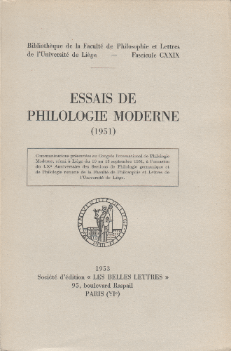 Essais de Philologie Moderne. 1953