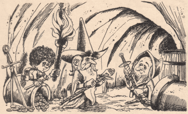 Bilbo, Gandalf and Thorin in the Troll-Hole