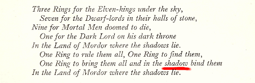 Proof version of the Ring verse in a 1953 proof copy of The Fellowship of the Ring